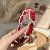 French Red Velvet Pearl Bow Hair Hoop Sweet Temperament Headband