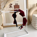 French Red Velvet Pearl Bow Hair Hoop Sweet Temperament Headband