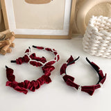 French Red Velvet Pearl Bow Hair Hoop Sweet Temperament Headband