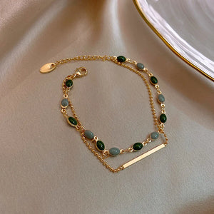 French Retro Bracelet Emerald Crystal Charm Bracelets Women Temperament Chain