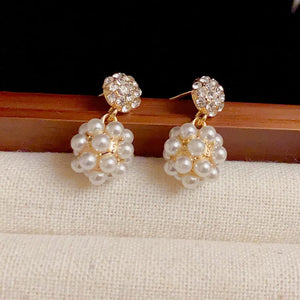 French Vintage Pearl Pendant Earstuds Women Jewelry
