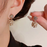 French Vintage Pearl Pendant Earstuds Women Jewelry