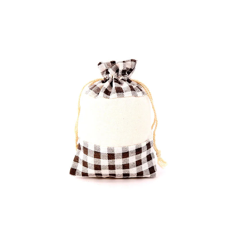 5pcs 13*18cm Printed Cotton Linen Drawstring Bags, Jewelry Grocery Storage