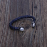 Freshwater Pearl Bead Charm Grey Leather Bracelet Cuff