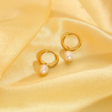 Freshwater Pearl Hoop Earrings Metal Dangle Accessories