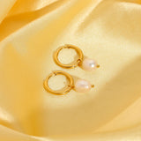 Freshwater Pearl Hoop Earrings Metal Dangle Accessories