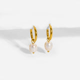 Freshwater Pearl Hoop Earrings Metal Dangle Accessories