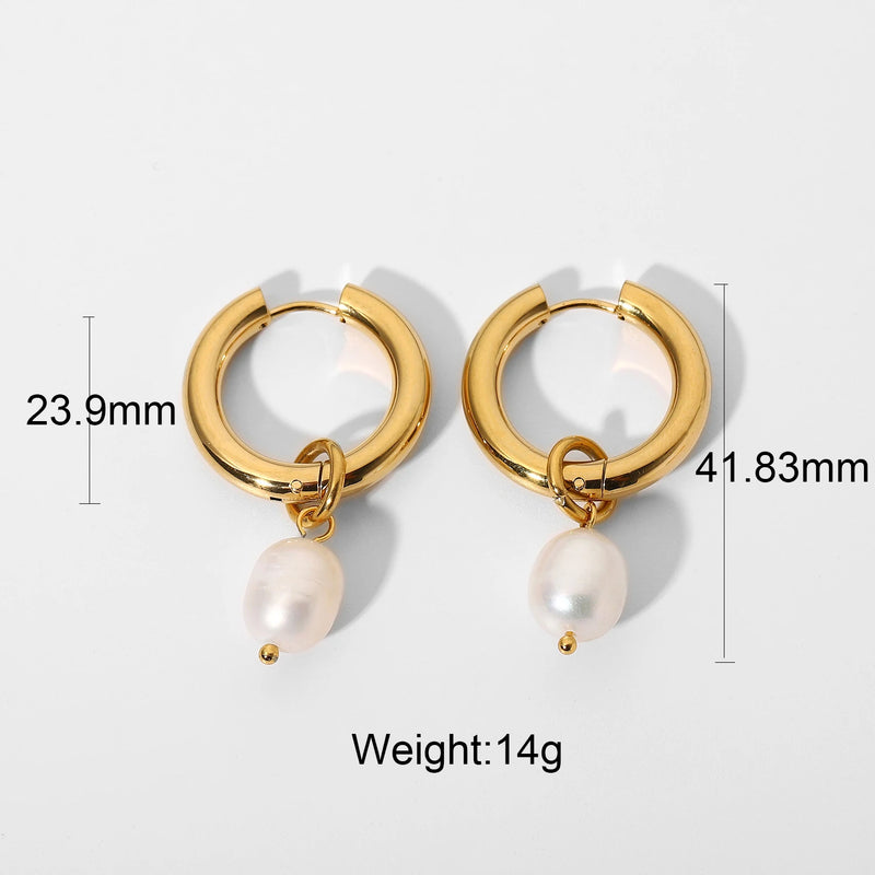 Freshwater Pearl Hoop Earrings Metal Dangle Accessories