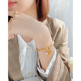 Freshwater Pearl Zircon Heart Chain Bracelet Stainless Steel