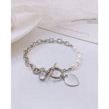 Freshwater Pearl Zircon Heart Chain Bracelet Stainless Steel