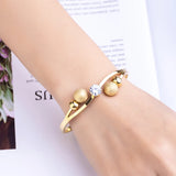 Stainless Steel CZ Ball Open Bracelet Love Wedding Bangle