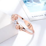 Stainless Steel CZ Ball Open Bracelet Love Wedding Bangle