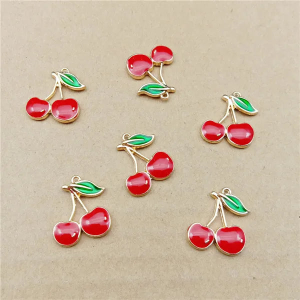 Cherry Charms 50pcs/Lot Red Enamel Alloy Earring Pendants Ornament Accessories