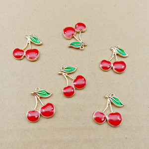 Cherry Charms 50pcs/Lot Red Enamel Alloy Earring Pendants Ornament Accessories