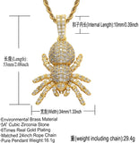 Cubic Zircon Spider Pendant Necklace Silver Hip Hop Charm Jewelry