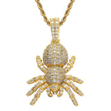 Cubic Zircon Spider Pendant Necklace Silver Hip Hop Charm Jewelry