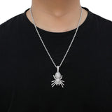Cubic Zircon Spider Pendant Necklace Silver Hip Hop Charm Jewelry