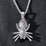 Cubic Zircon Spider Pendant Necklace Silver Hip Hop Charm Jewelry