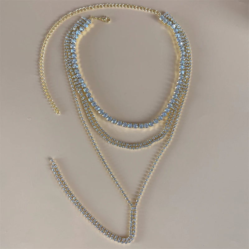 Multilayer Rhinestone Necklace Crystal Tassel Choker Party Jewelry