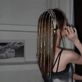 Rhinestone Headband with Long Tassel Crystal Hairpin