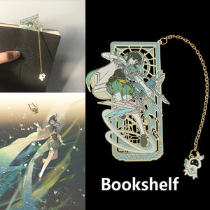 Genshin Impact Metal Bookmark Cosplay Vindy Barbatos Hollow Tassel Pendant