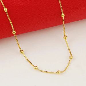 24K Plated Box Chain Beaded Necklace Short Charm Jewelry
