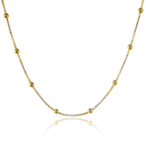 24K Plated Box Chain Beaded Necklace Short Charm Jewelry