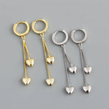925 Silver Double Bohemian Tassel Heart Drop Earrings for Women