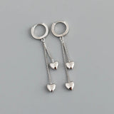 925 Silver Double Bohemian Tassel Heart Drop Earrings for Women