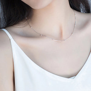 925 Silver Snake Chain Choker Necklace Round Bead Short Chain Fine Jewelry