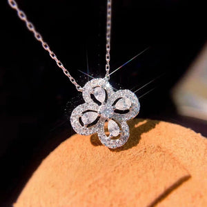 925 Silver Clover Zircon Necklace for Bride Gift