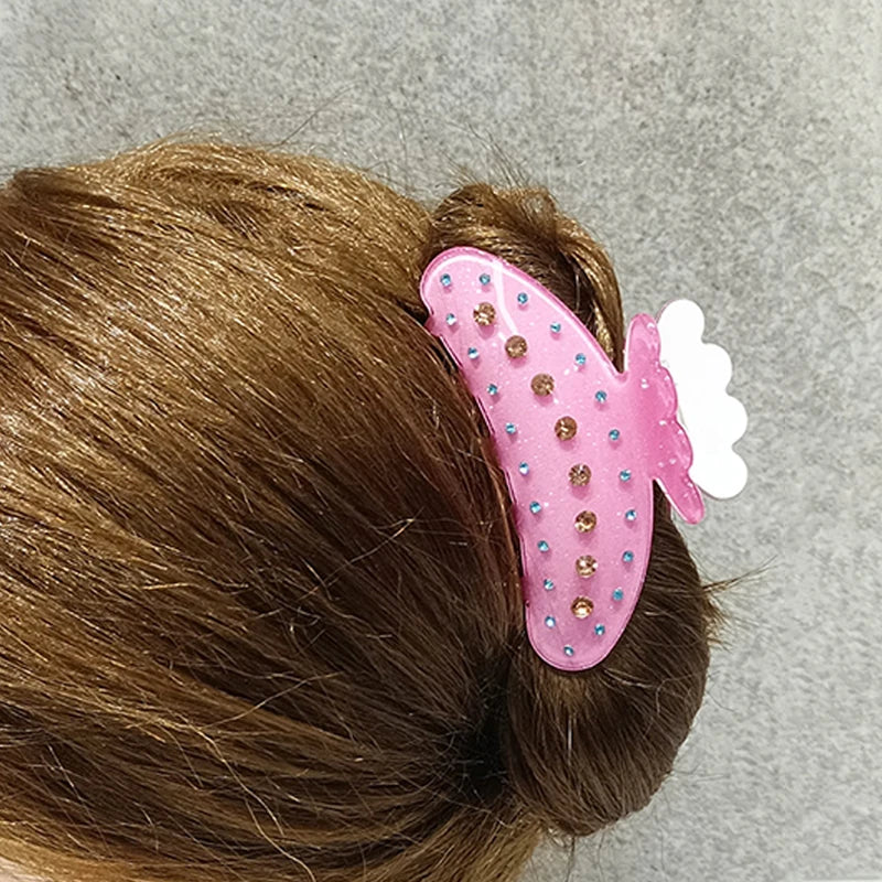 Acetate Rhinestone Hair Claw Vintage Hair Clip Pink