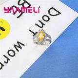 Bright Yellow Zirons Stones 925 Silver Bridal Wedding Party Ring