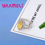 Bright Yellow Zirons Stones 925 Silver Bridal Wedding Party Ring