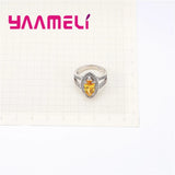 Bright Yellow Zirons Stones 925 Silver Bridal Wedding Party Ring