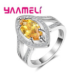 Bright Yellow Zirons Stones 925 Silver Bridal Wedding Party Ring