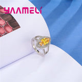 Bright Yellow Zirons Stones 925 Silver Bridal Wedding Party Ring
