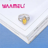 Bright Yellow Zirons Stones 925 Silver Bridal Wedding Party Ring