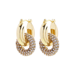Geometric Circle Chunky Hoop Earrings with Zircon Crystals