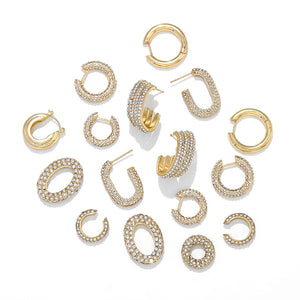Geometric Circle Chunky Hoop Earrings with Zircon Crystals