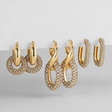 Geometric Circle Chunky Hoop Earrings with Zircon Crystals