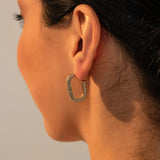 Geometric Circle Chunky Hoop Earrings with Zircon Crystals