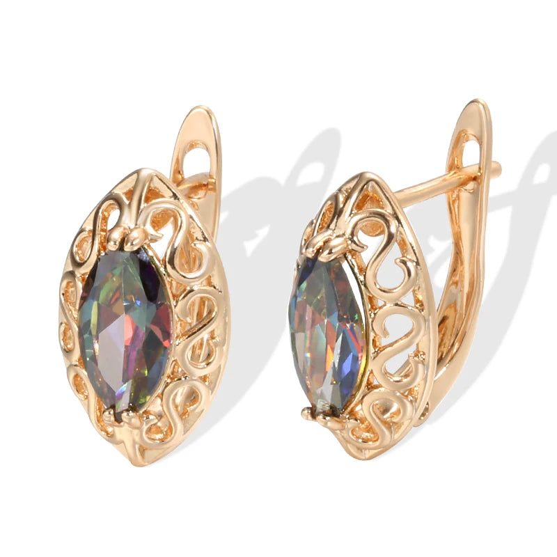 Geometric Rose Hollow Zircon Piercing Earrings Golden Jewelry