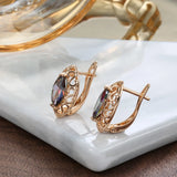 Geometric Rose Hollow Zircon Piercing Earrings Golden Jewelry