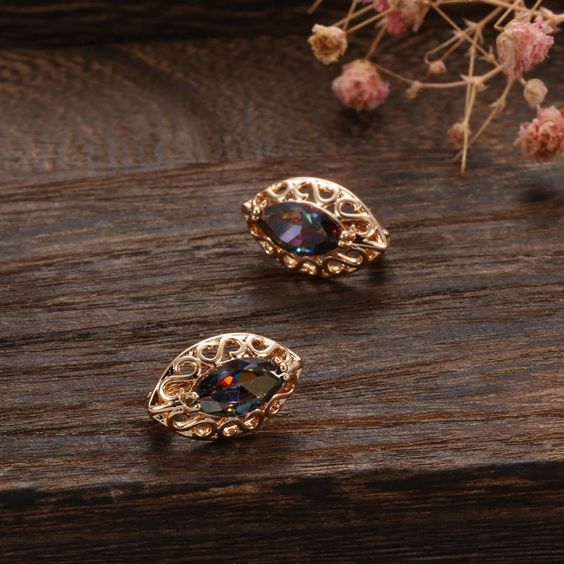 Geometric Rose Hollow Zircon Piercing Earrings Golden Jewelry