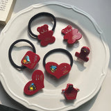 Rhinestone Wine Red Hair Clip Claw Mini Bangs Ring Acetate Hair Accessory