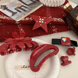 Rhinestone Wine Red Hair Clip Claw Mini Bangs Ring Acetate Hair Accessory