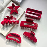 Rhinestone Wine Red Hair Clip Claw Mini Bangs Ring Acetate Hair Accessory