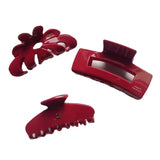 Rhinestone Wine Red Hair Clip Claw Mini Bangs Ring Acetate Hair Accessory