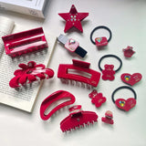 Rhinestone Wine Red Hair Clip Claw Mini Bangs Ring Acetate Hair Accessory
